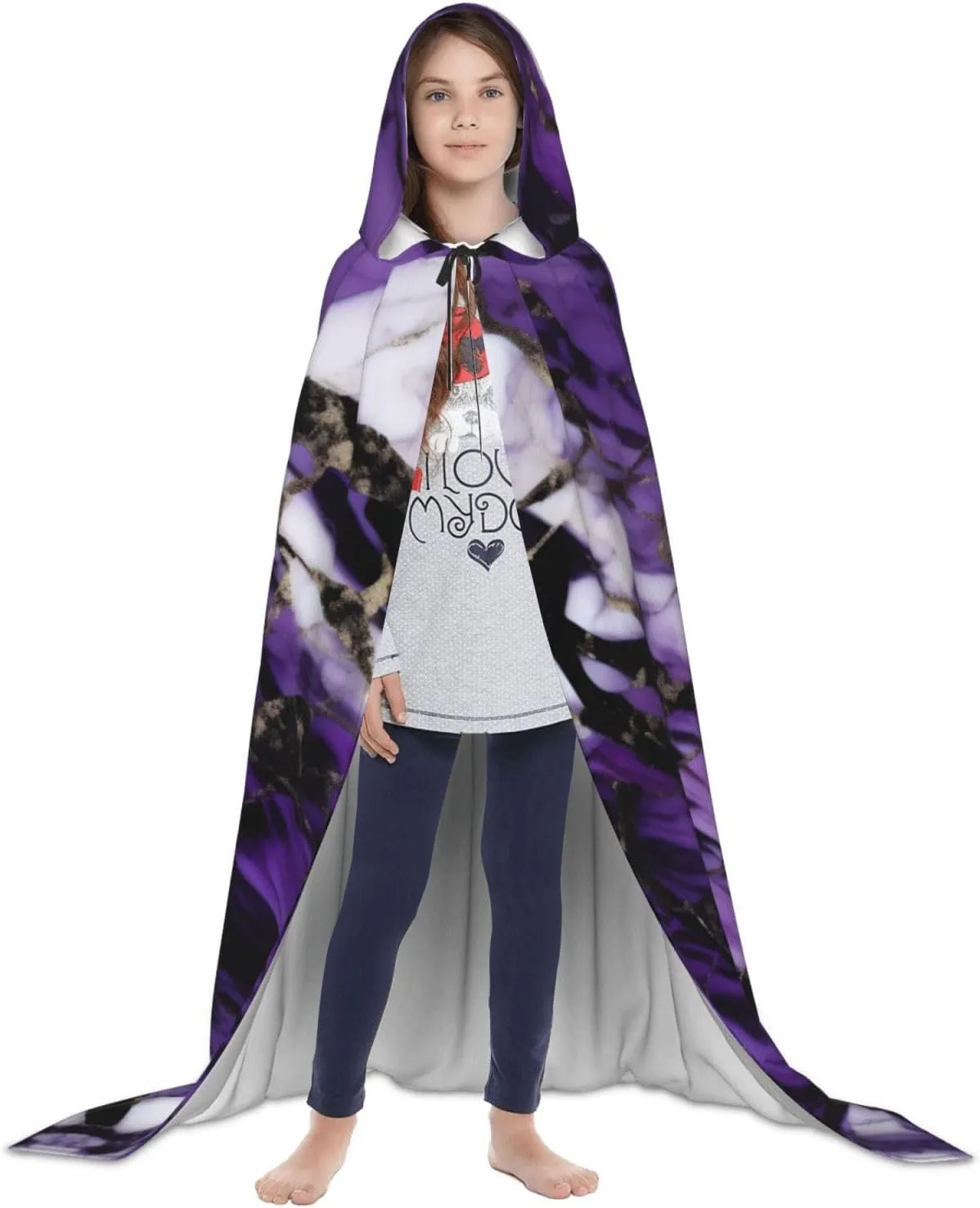 Marble Purple Hooded Cloak Coat Winter Warm Long Cloak Cosplay Costumes Outerwear Carnivals Hoodies Capes