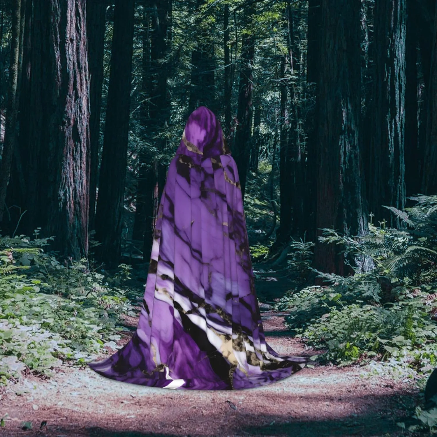 Marble Purple Hooded Cloak Coat Winter Warm Long Cloak Cosplay Costumes Outerwear Carnivals Hoodies Capes