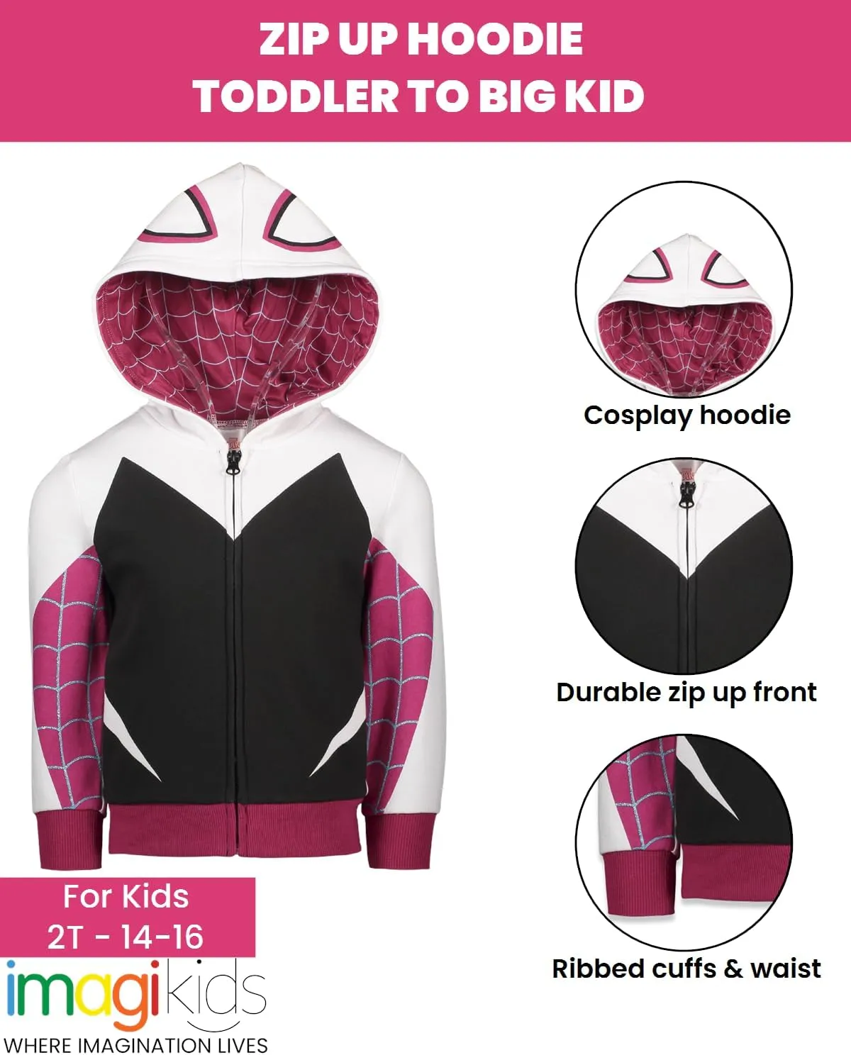 Marvel Spider-Man Spider-Gwen Ghost Spider Girls Fleece Zip Up Hoodie Toddler to Big Kid