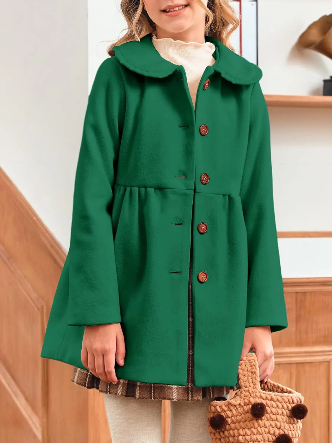 Meikulo Girls Dress Coat Casual Faux Wool Lapel Warm Jackets Kids Cute Ruffle Belt Outerwear 5-14 Years