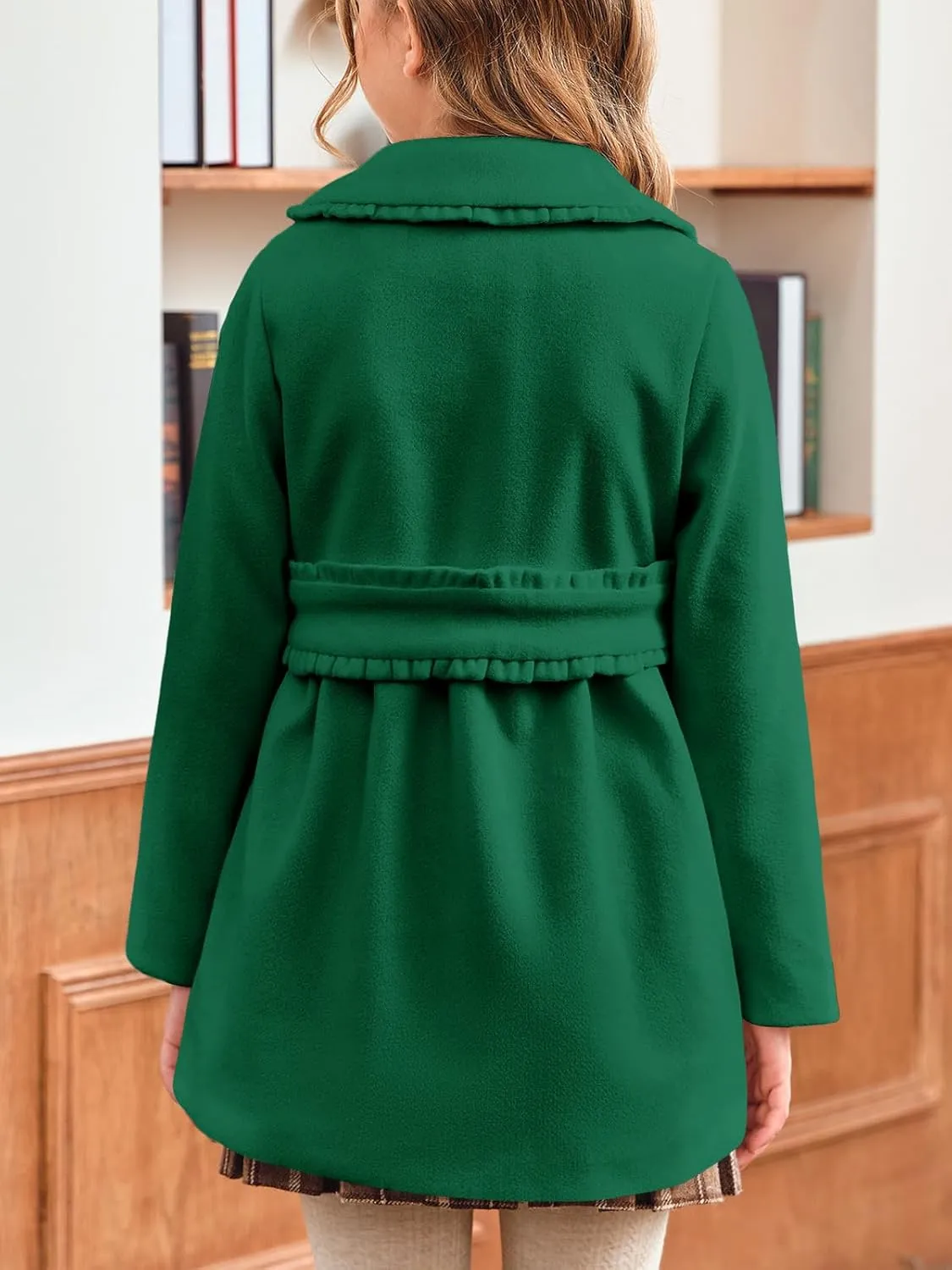 Meikulo Girls Dress Coat Casual Faux Wool Lapel Warm Jackets Kids Cute Ruffle Belt Outerwear 5-14 Years