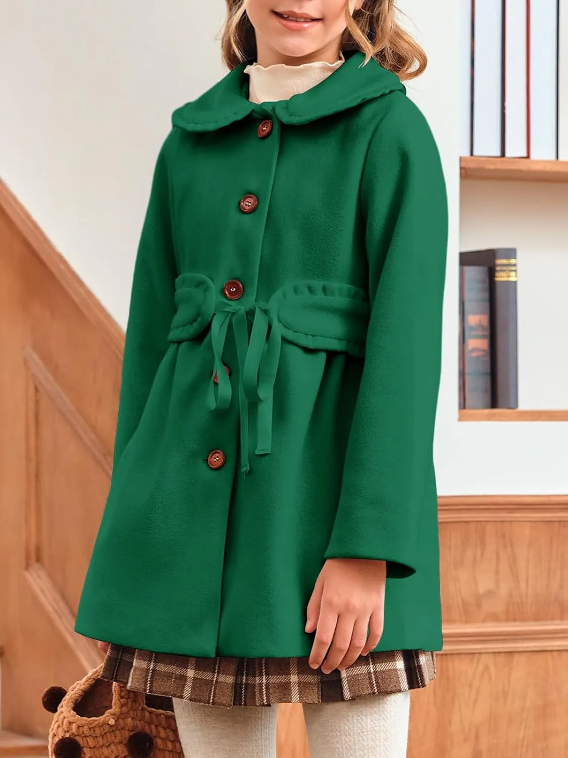 Meikulo Girls Dress Coat Casual Faux Wool Lapel Warm Jackets Kids Cute Ruffle Belt Outerwear 5-14 Years