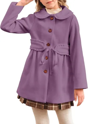 Meikulo Girls Dress Coat Casual Faux Wool Lapel Warm Jackets Kids Cute Ruffle Belt Outerwear 5-14 Years