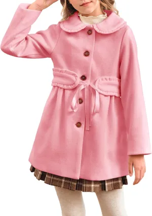 Meikulo Girls Dress Coat Casual Faux Wool Lapel Warm Jackets Kids Cute Ruffle Belt Outerwear 5-14 Years