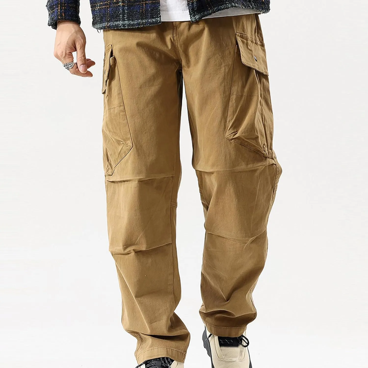 Men Cargo Pants Casual Elastic Waist Pants Loose Fit Jogger Pants Outdoor Hiking Pants Athletic Gym Pants