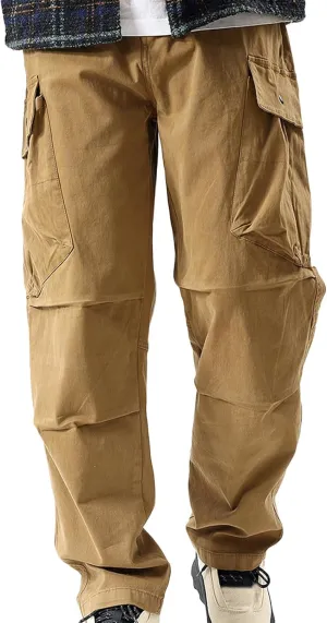 Men Cargo Pants Casual Elastic Waist Pants Loose Fit Jogger Pants Outdoor Hiking Pants Athletic Gym Pants