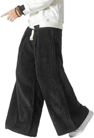 Men Corduroy Pants Harajuku Mens Solid Color Wide Leg Harem Pants Mens Vintage Streetwear Casual Jogging Trousers