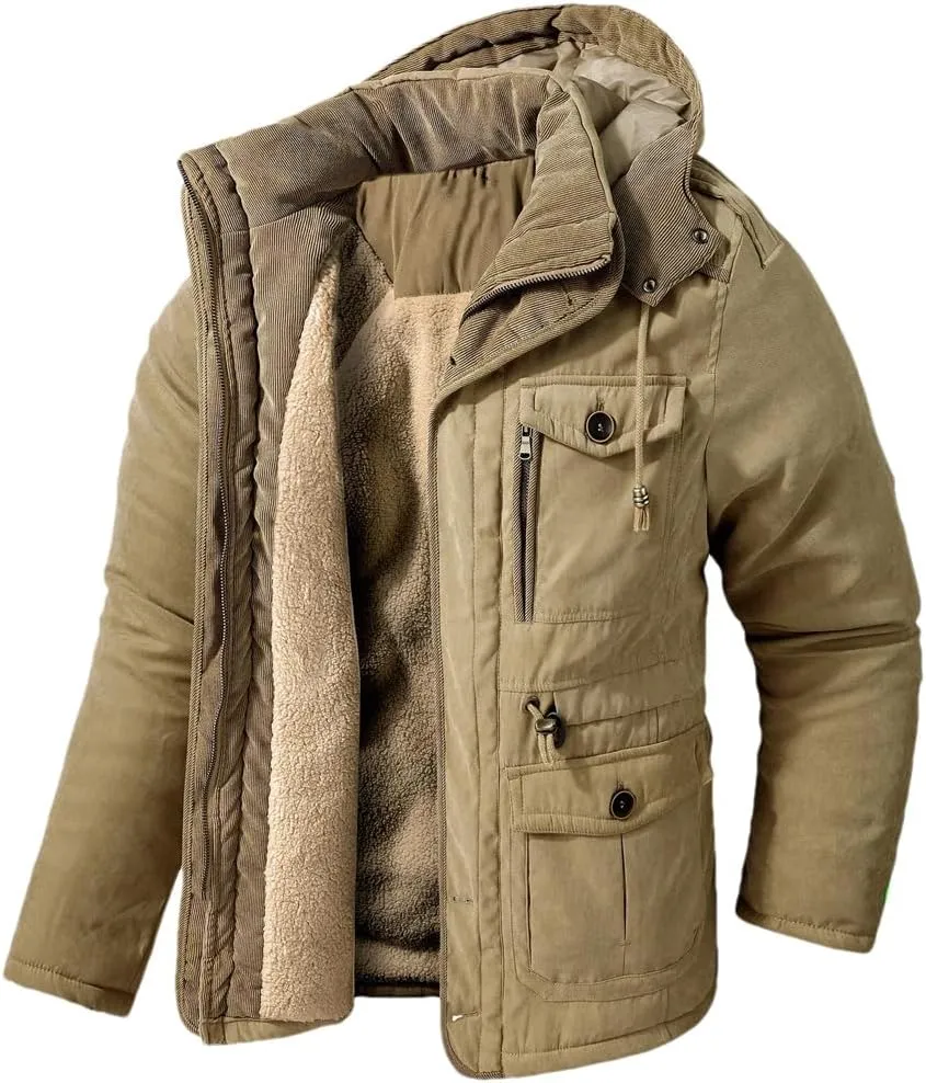 Men Fleece Warm Jackets Thick Hooded Coat Mens Linner Outerwear Casual Cotton Padded Jacket