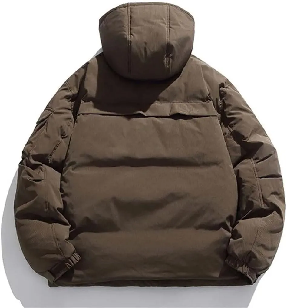 Men Hooded Parka Jackets Streewtear Solid Thicken Warm Cotton Padded Pockets Harajuku Coat