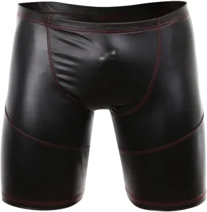 Men Leather Boxer, Sexy Short Soft Stretch Pants Bulge Pouch Shiny Leather Short Pants