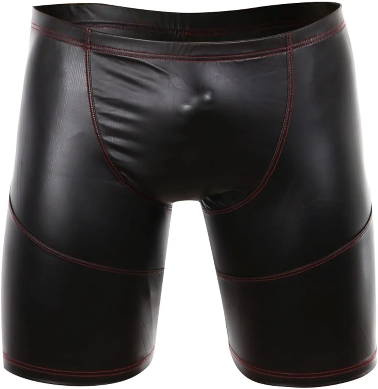 Men Leather Boxer, Sexy Short Soft Stretch Pants Bulge Pouch Shiny Leather Short Pants