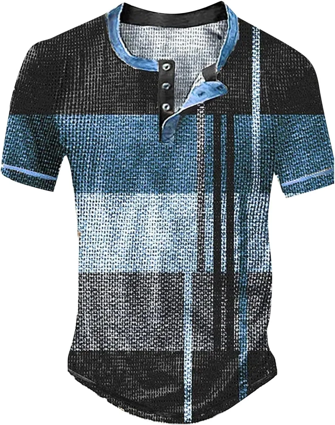 Men Polo Shirt Sleeved Casual Top Striped Plaid Retro Western Denim Print Button Men's T Shirt Top Polo White Tees
