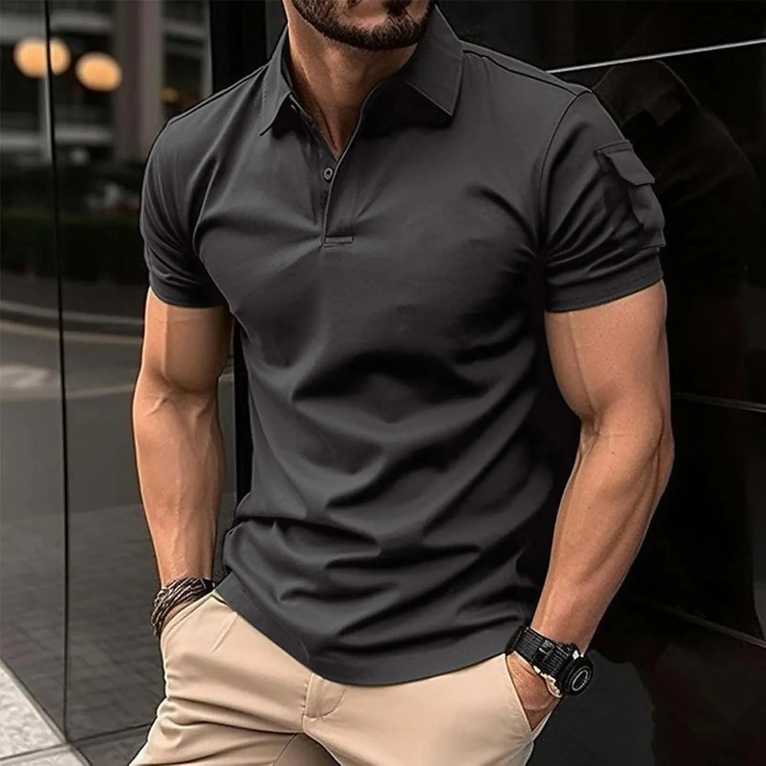 Men Polo Shirts 2024 and Summer Casual Short Sleeved Buttons Lapel Solid Color Short Sleeved T Shirt Tops Golf Mens
