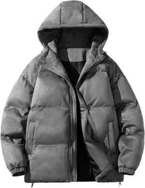 Men Suede Parka Hoodie Jacket Puffer Jacket With Cotton Padded Winter Coats