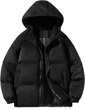 Men Suede Parka Hoodie Jacket Puffer Jacket With Cotton Padded Winter Coats