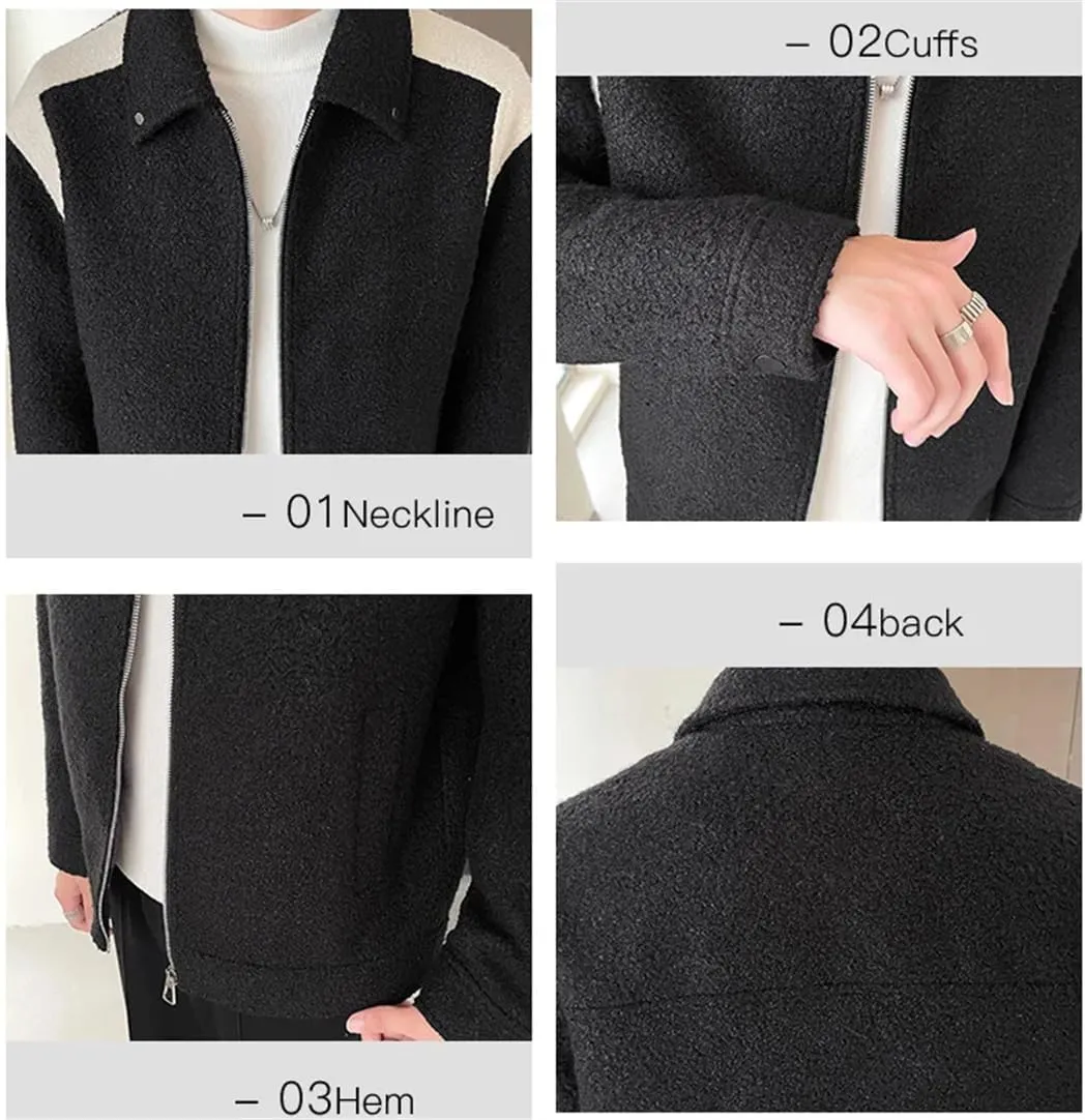 Men Winter Quilted Wool Jacket Retro Loose Business Casual Splice Woolen Padded Cotton Thicken Coat Jackets