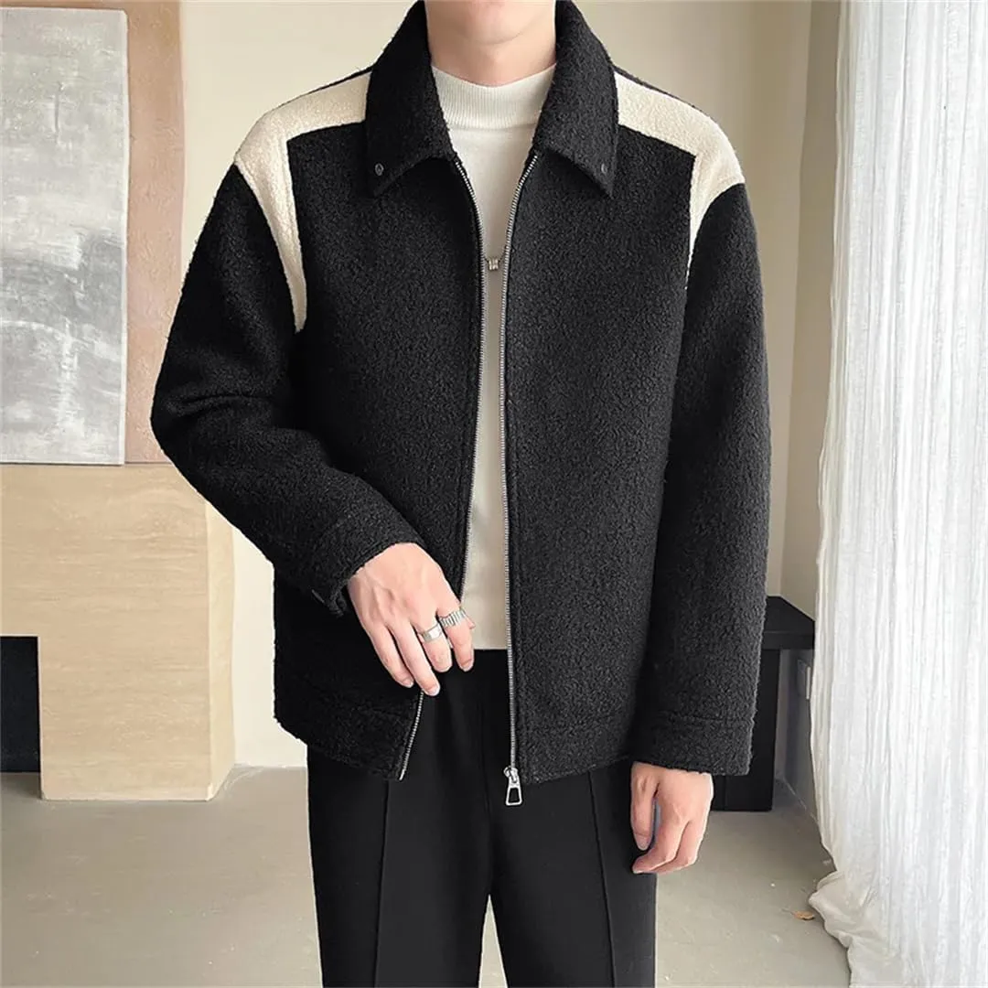 Men Winter Quilted Wool Jacket Retro Loose Business Casual Splice Woolen Padded Cotton Thicken Coat Jackets