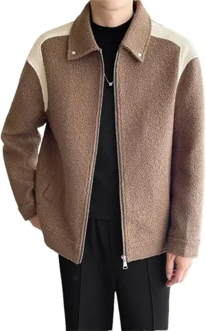 Men Winter Quilted Wool Jacket Retro Loose Business Casual Splice Woolen Padded Cotton Thicken Coat Jackets