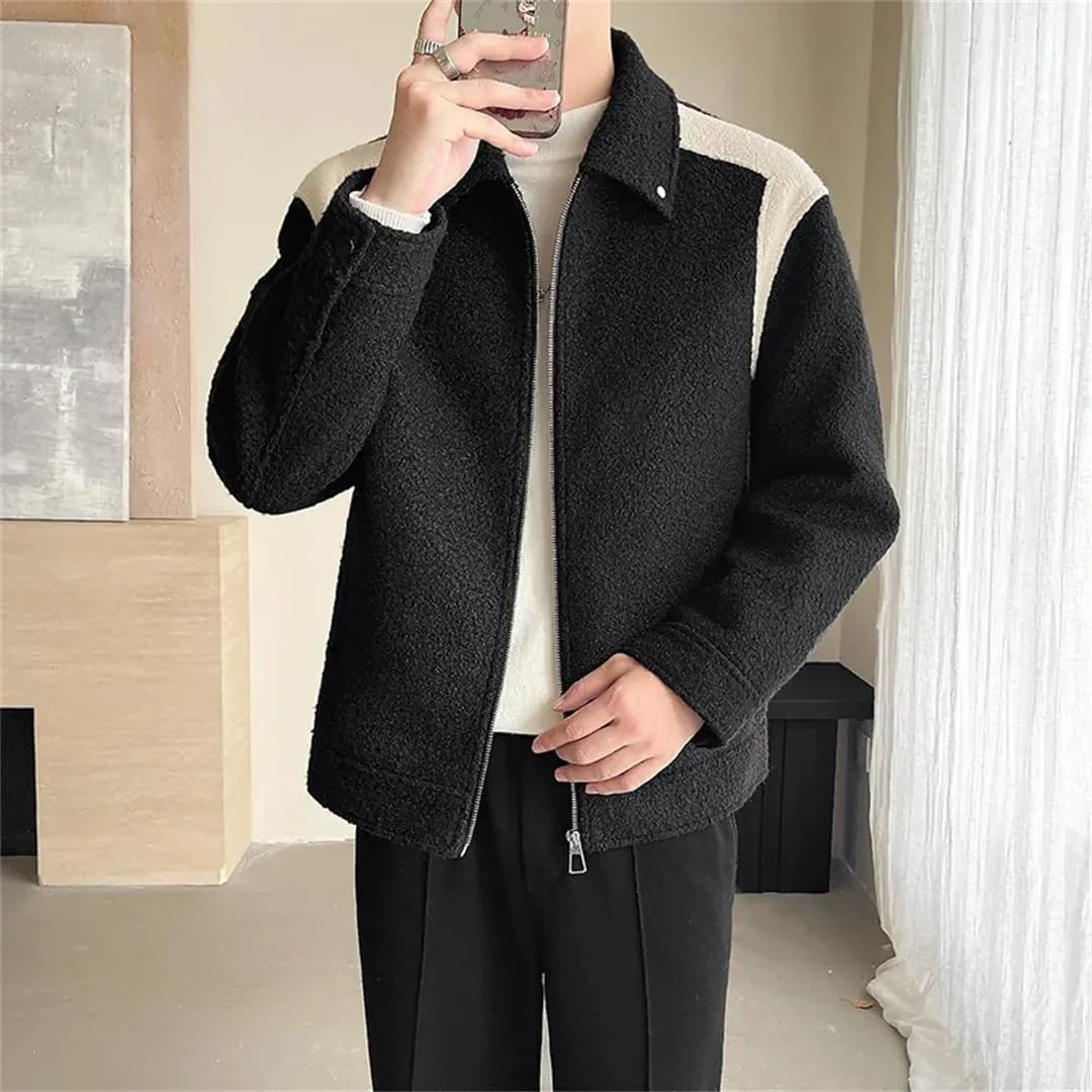 Men Winter Quilted Wool Jacket Retro Loose Business Casual Splice Woolen Padded Cotton Thicken Coat Jackets