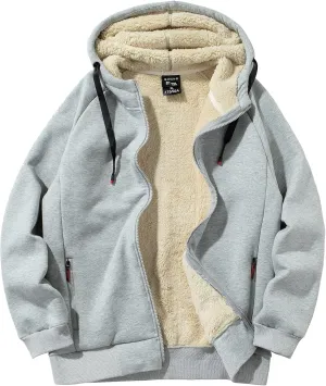 Men Winter Sherpa Lined Hoodie Warm Heavyweight Fleece Jacket Casual Zip Up Thick Hooded Sweatshirt