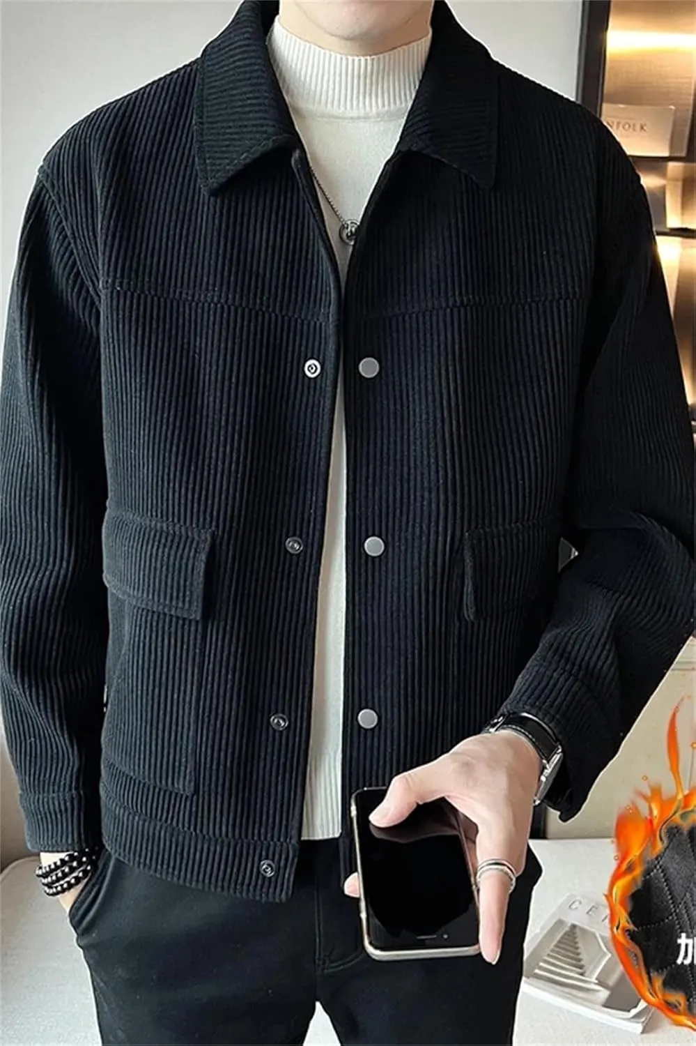 Men Winter Thicken Corduroy Padded Cotton Coat Commute Man Business Casual Retro Woolen Jacket