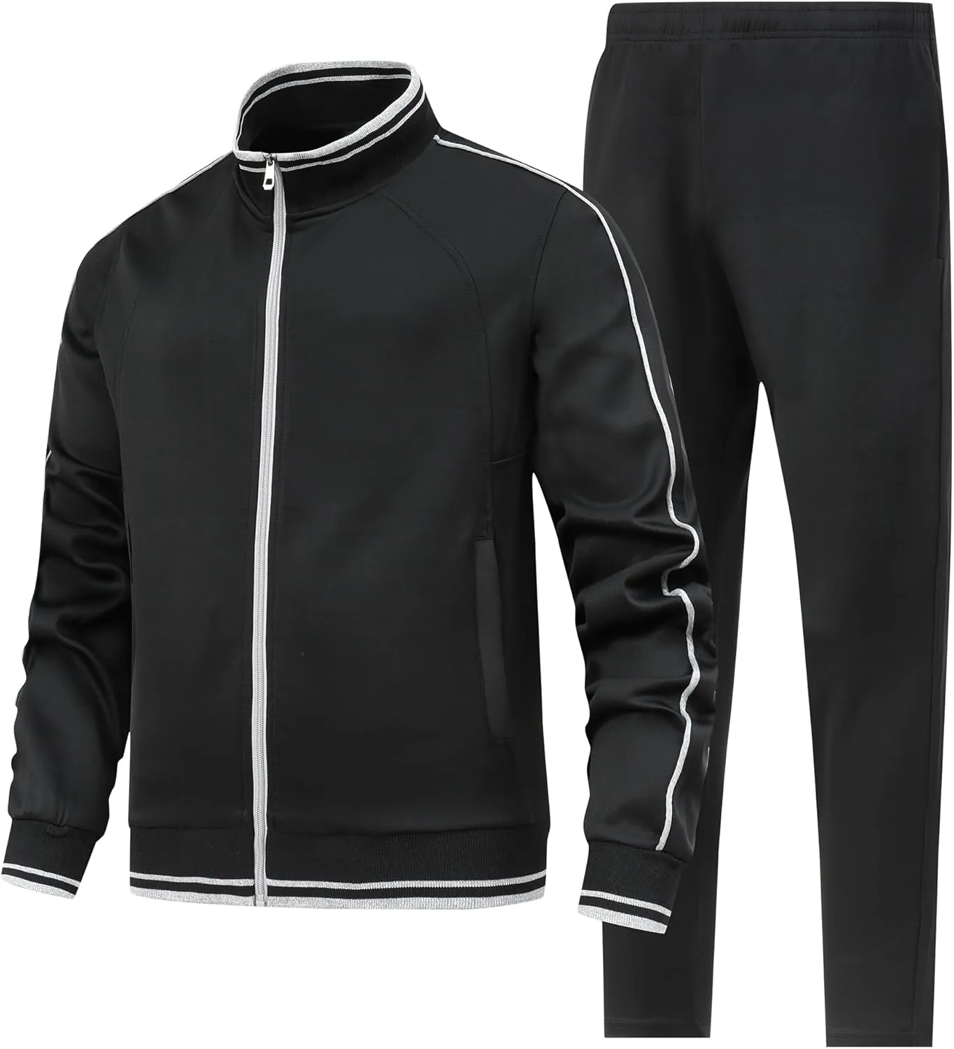 Men's 2 Pieces Athletic Tracksuit Full-Zip Workout Sweatsuit with Active Jackets and Pants