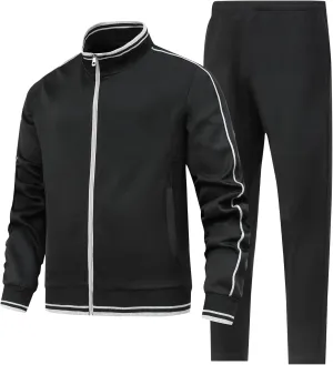 Men's 2 Pieces Athletic Tracksuit Full-Zip Workout Sweatsuit with Active Jackets and Pants