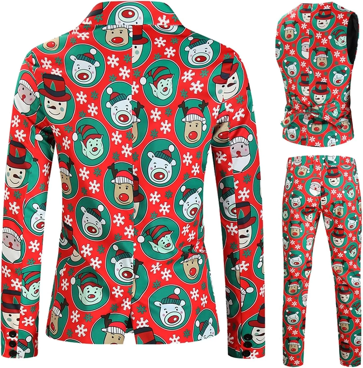 Mens 3 Piece Christmas Blazer Suit Sets Party Costumes Suits Xmas Festival Outfit Tuxedo Blazers Vest Pants Set