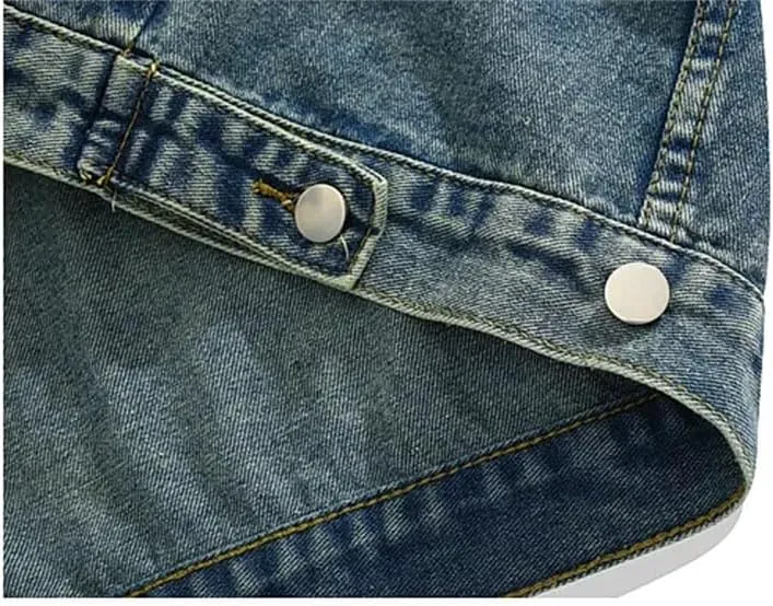 Men's Asymmetrical Lace-Up Denim Jackets Trendy High Street Retro Large Size Loose Coat