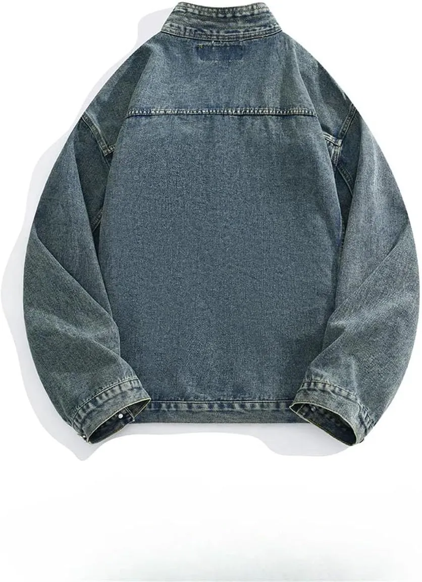 Men's Asymmetrical Lace-Up Denim Jackets Trendy High Street Retro Large Size Loose Coat