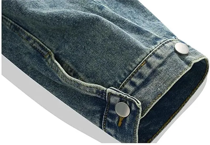 Men's Asymmetrical Lace-Up Denim Jackets Trendy High Street Retro Large Size Loose Coat