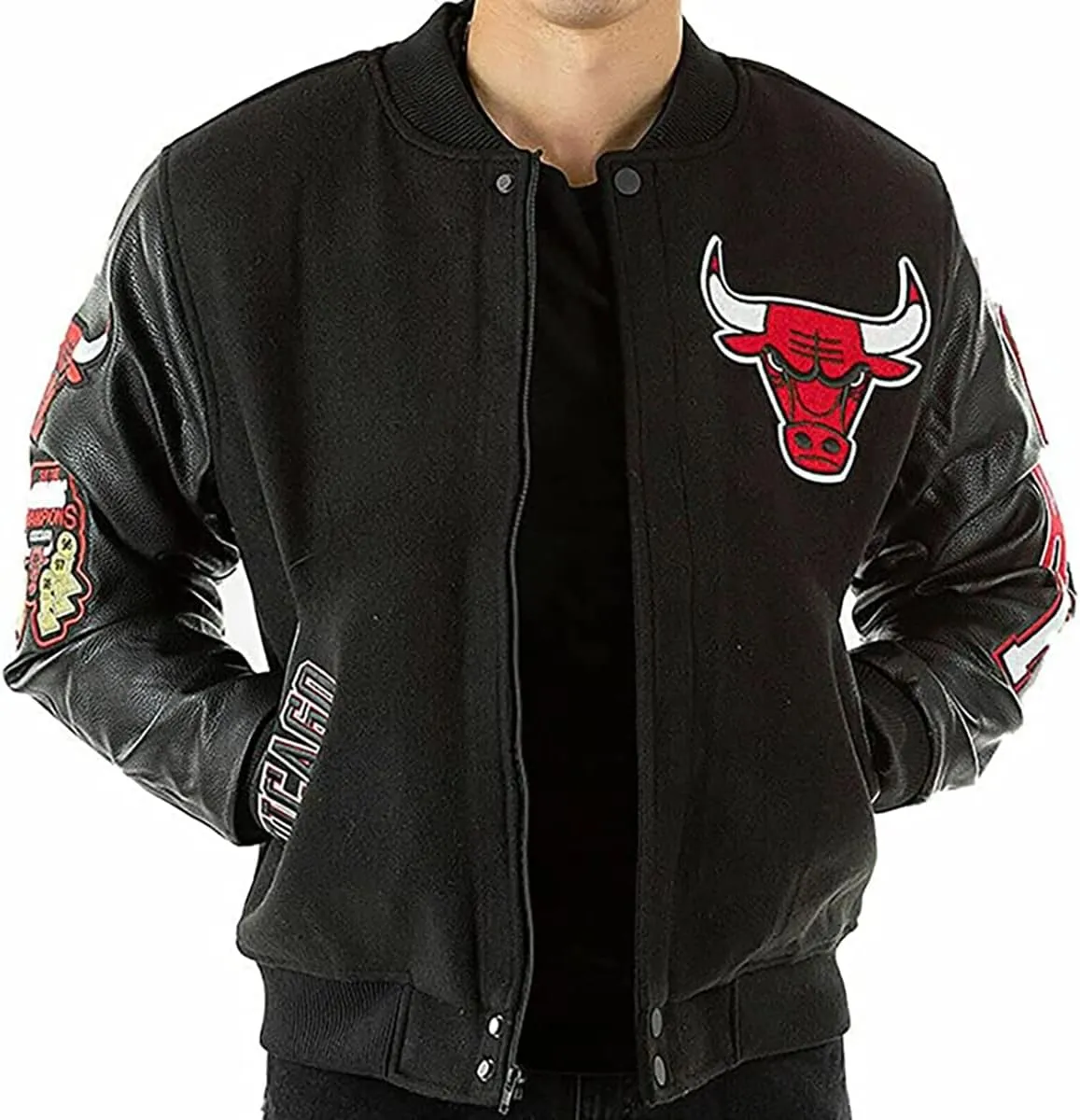 Mens Bomber Letterman Basketball Varsity Jacket in Wool & Wool With Faux Leather & Leather