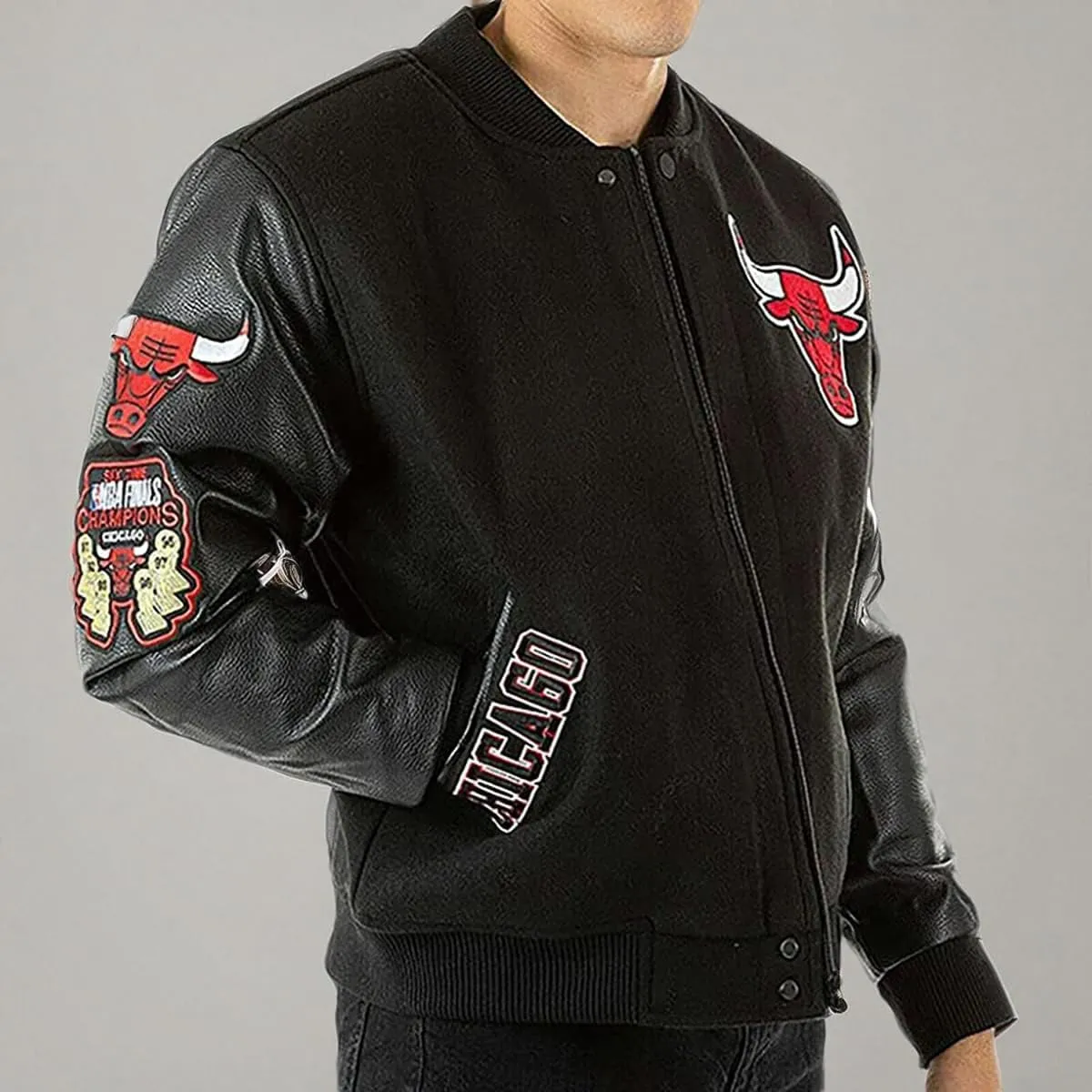 Mens Bomber Letterman Basketball Varsity Jacket in Wool & Wool With Faux Leather & Leather