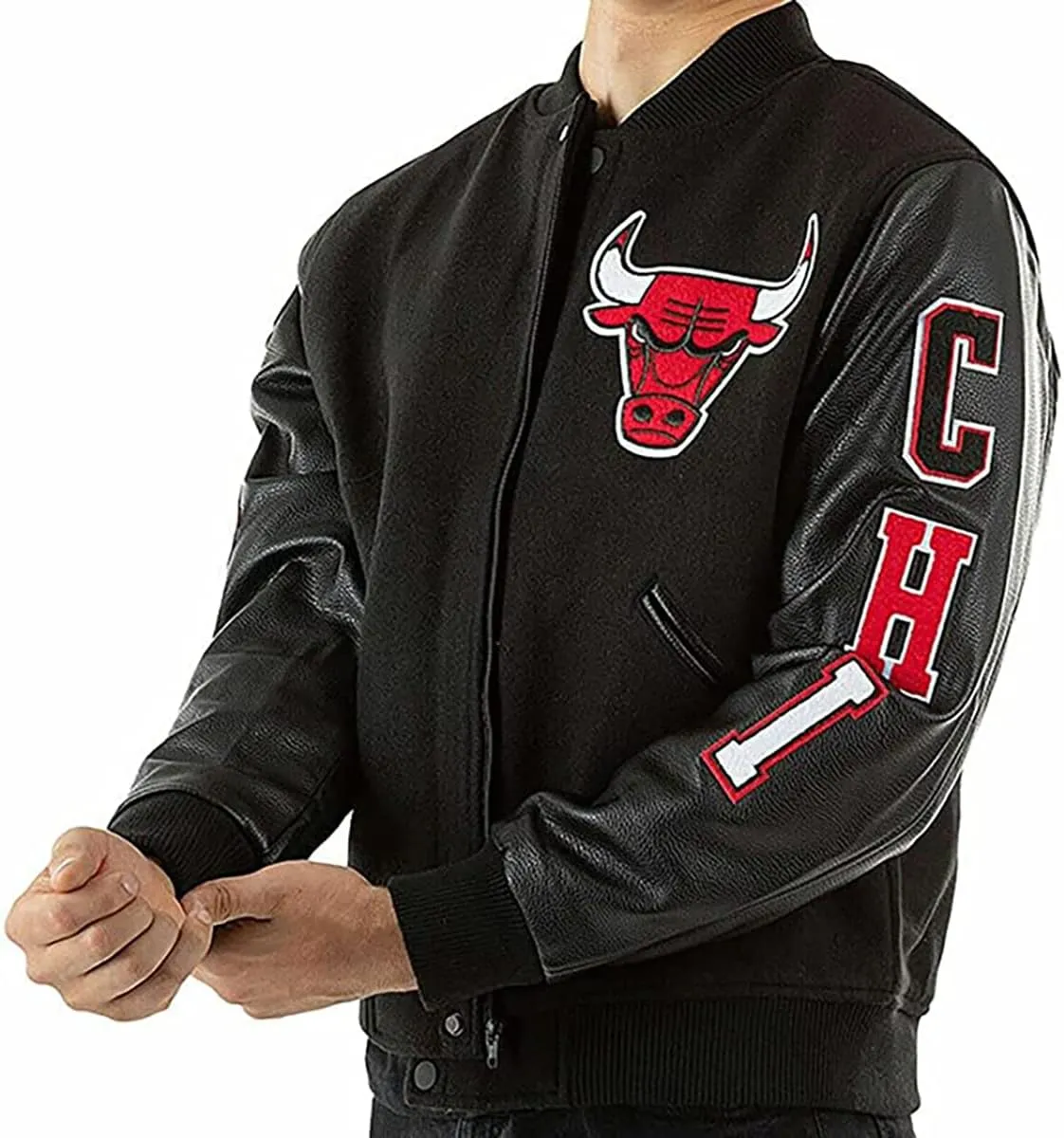 Mens Bomber Letterman Basketball Varsity Jacket in Wool & Wool With Faux Leather & Leather