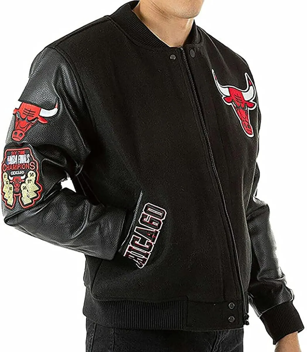 Mens Bomber Letterman Basketball Varsity Jacket in Wool & Wool With Faux Leather & Leather