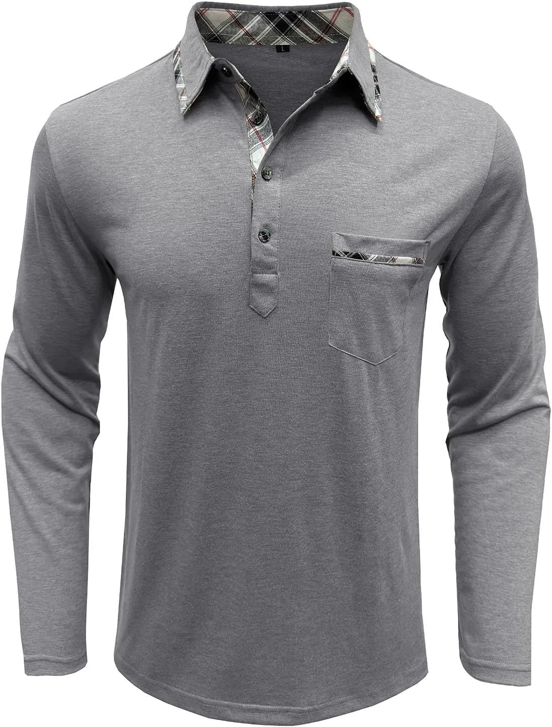 Men's Button Down Shirts Fall Winter Lapel Business Long Sleeve Shirts Solid Office Work Blouse with Front Pocket