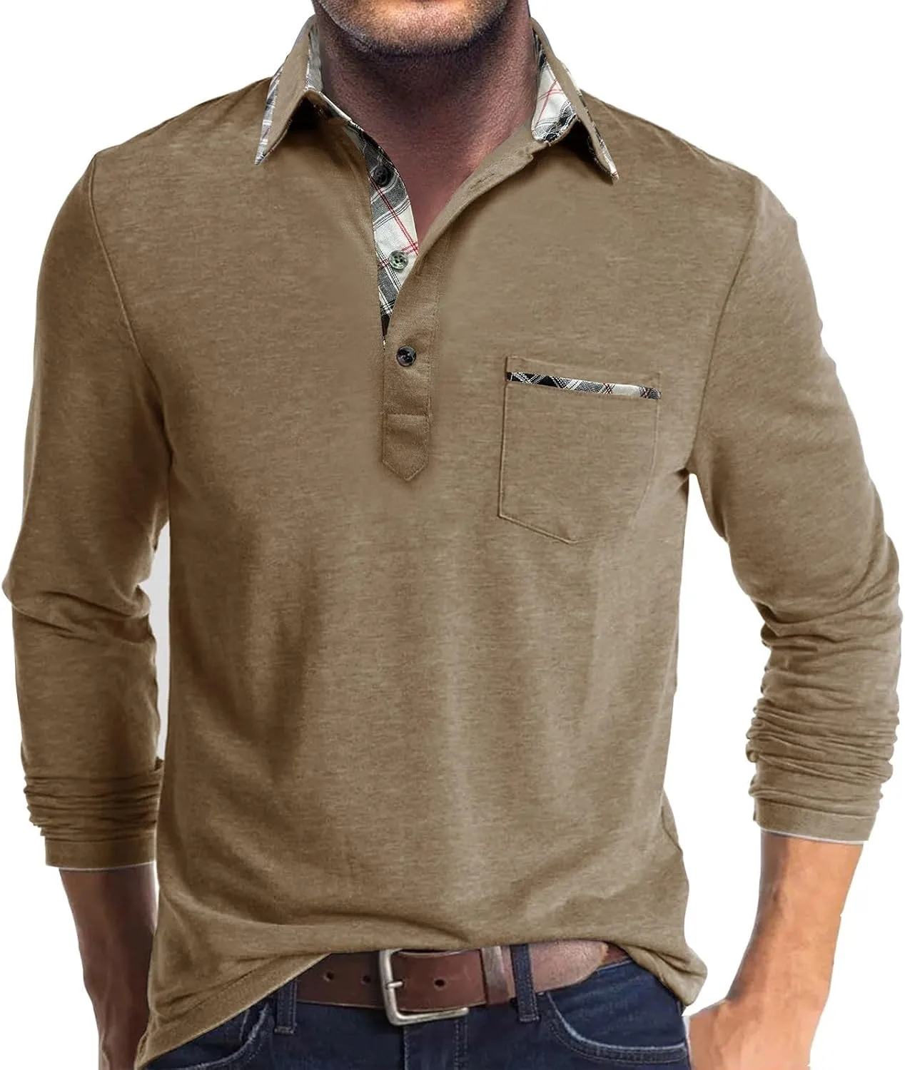 Men's Button Down Shirts Fall Winter Lapel Business Long Sleeve Shirts Solid Office Work Blouse with Front Pocket