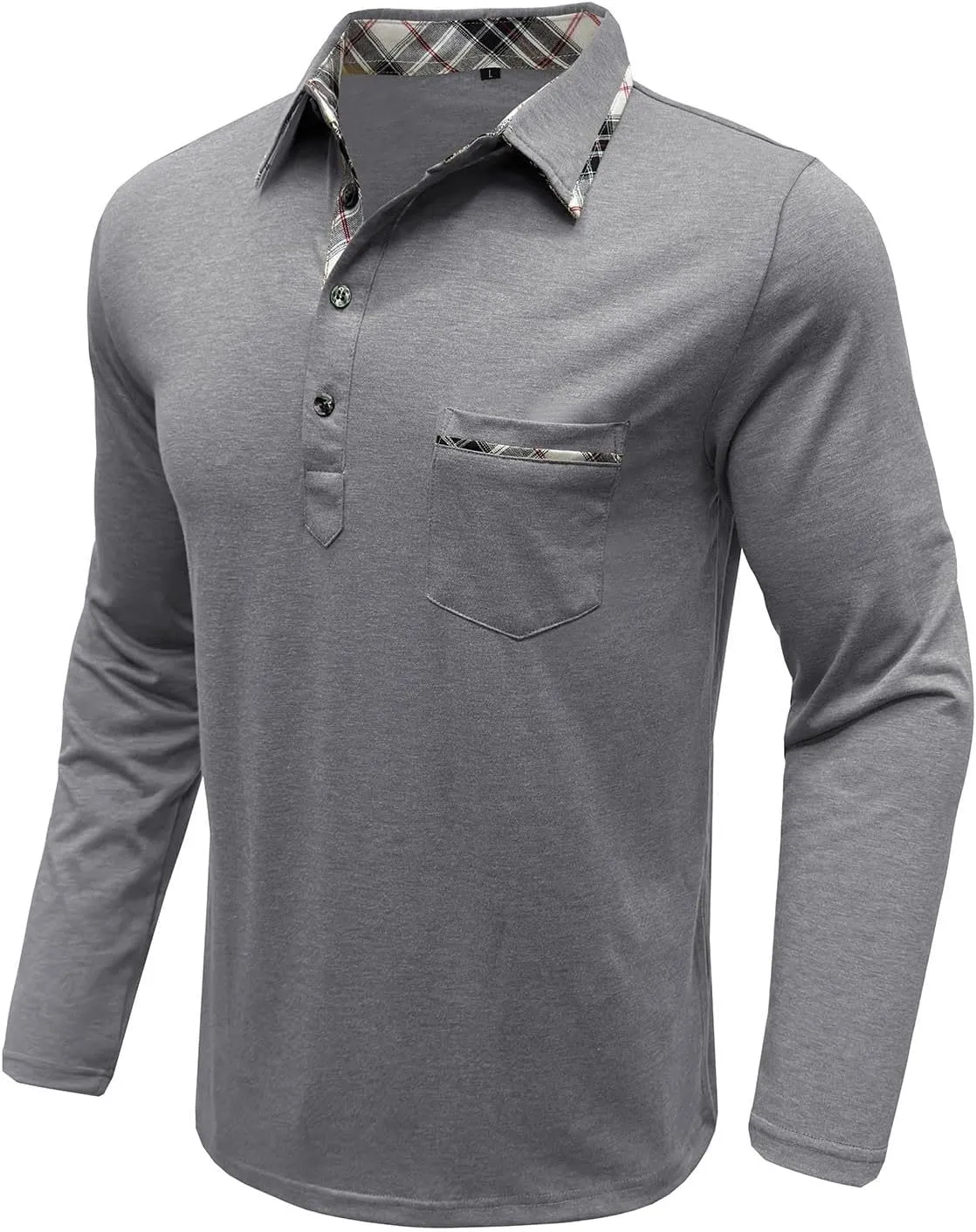 Men's Button Down Shirts Fall Winter Lapel Business Long Sleeve Shirts Solid Office Work Blouse with Front Pocket