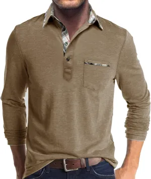 Men's Button Down Shirts Fall Winter Lapel Business Long Sleeve Shirts Solid Office Work Blouse with Front Pocket