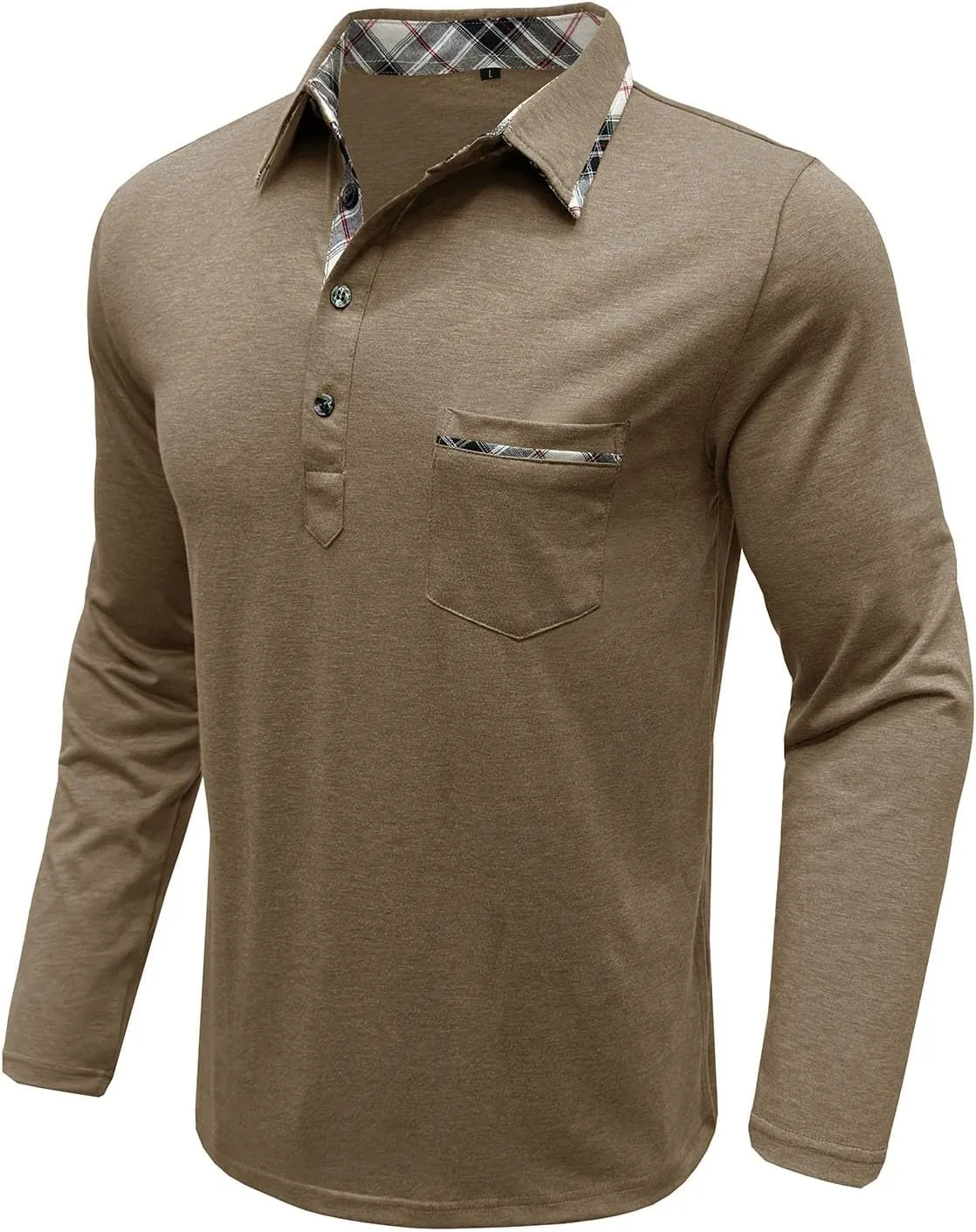 Men's Button Down Shirts Fall Winter Lapel Business Long Sleeve Shirts Solid Office Work Blouse with Front Pocket