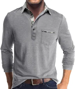 Men's Button Down Shirts Fall Winter Lapel Business Long Sleeve Shirts Solid Office Work Blouse with Front Pocket