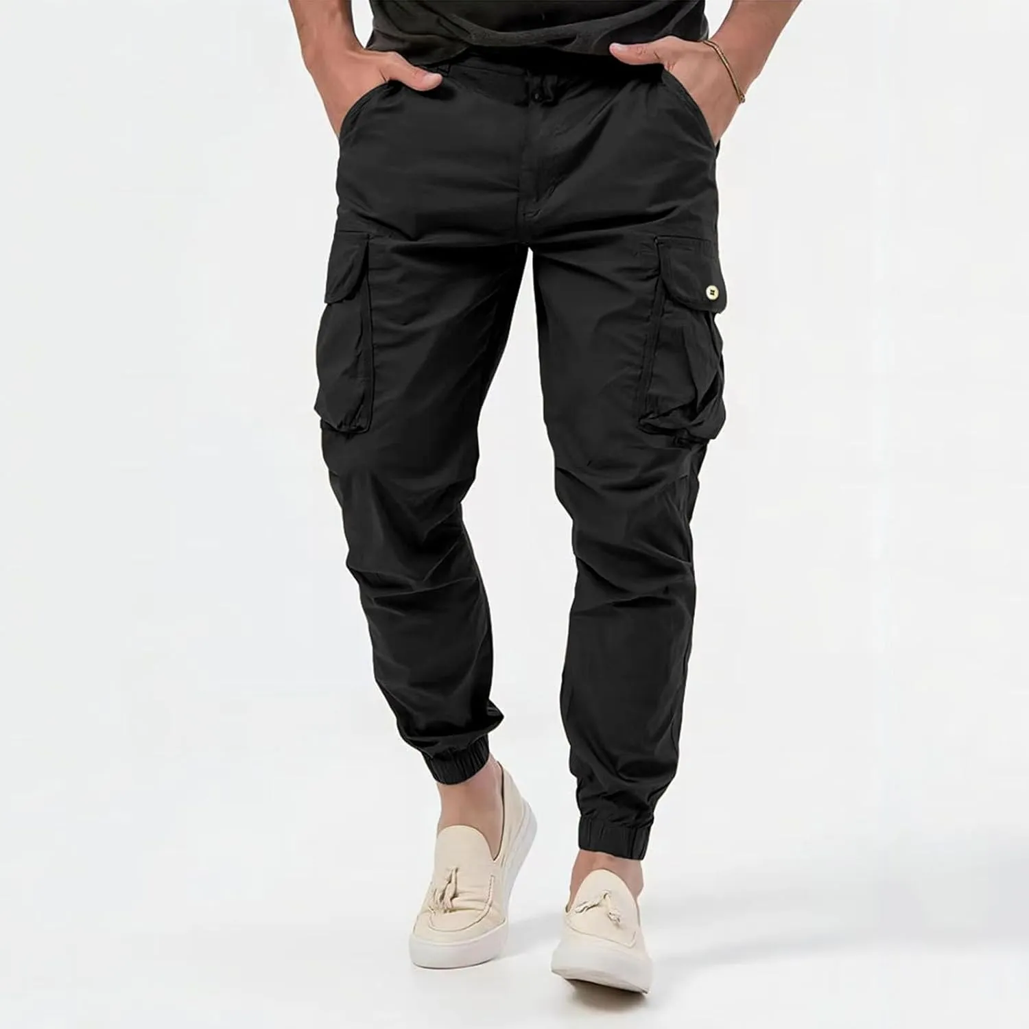 Mens Cargo Pants Casual Loose Fit Joggers Multi Pockets Outdoor Hiking Work Sweatpants