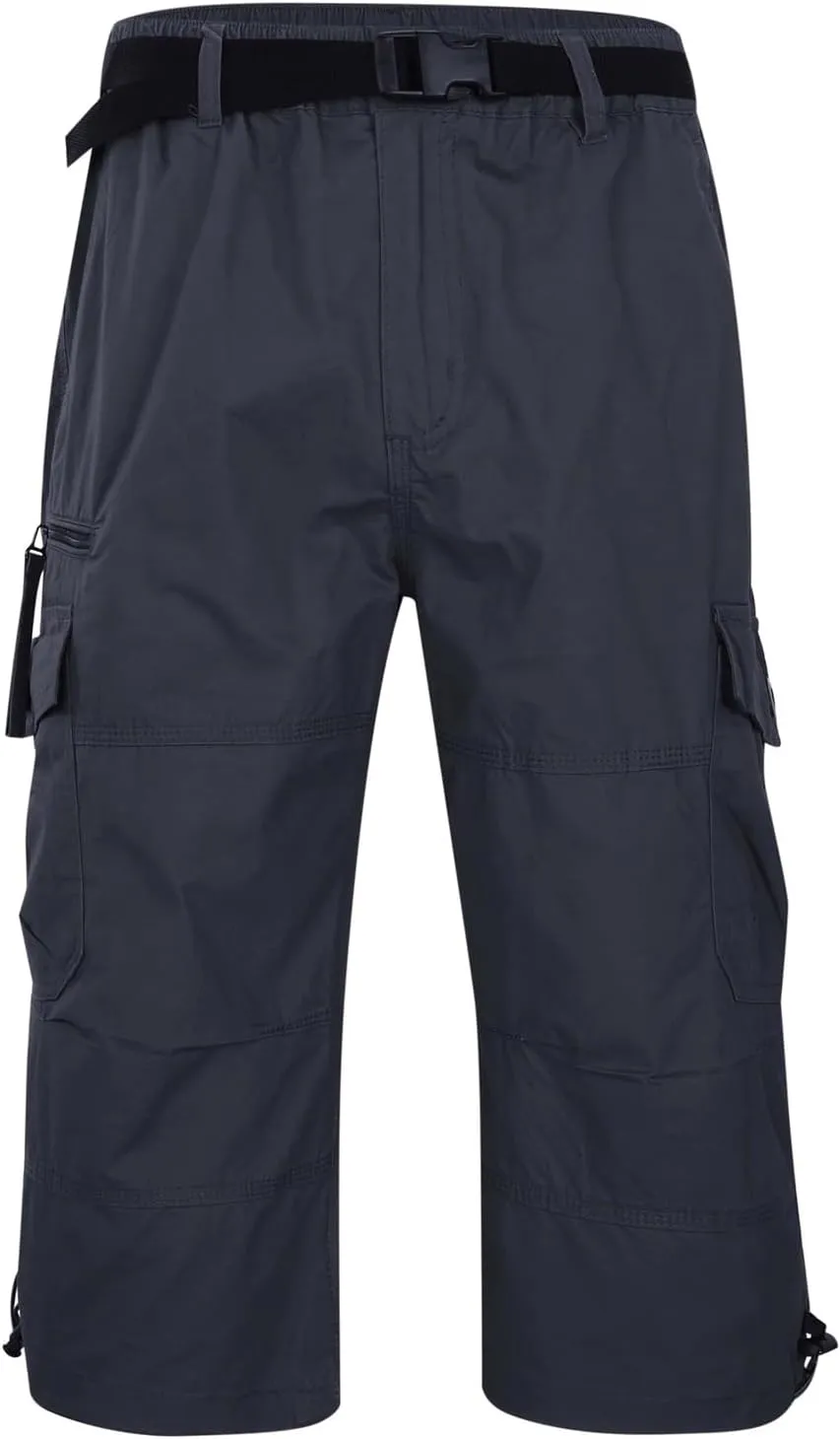 Men's Cargo Pants Casual Twill Elastic Waist Relaxed Fit 3/4 Capri Pants Below Knee Long Shorts with Multi Pockets