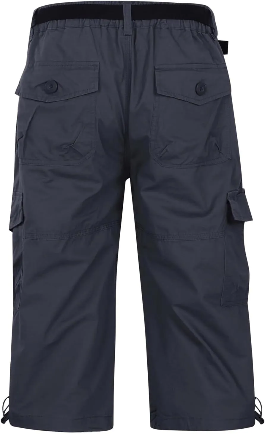 Men's Cargo Pants Casual Twill Elastic Waist Relaxed Fit 3/4 Capri Pants Below Knee Long Shorts with Multi Pockets