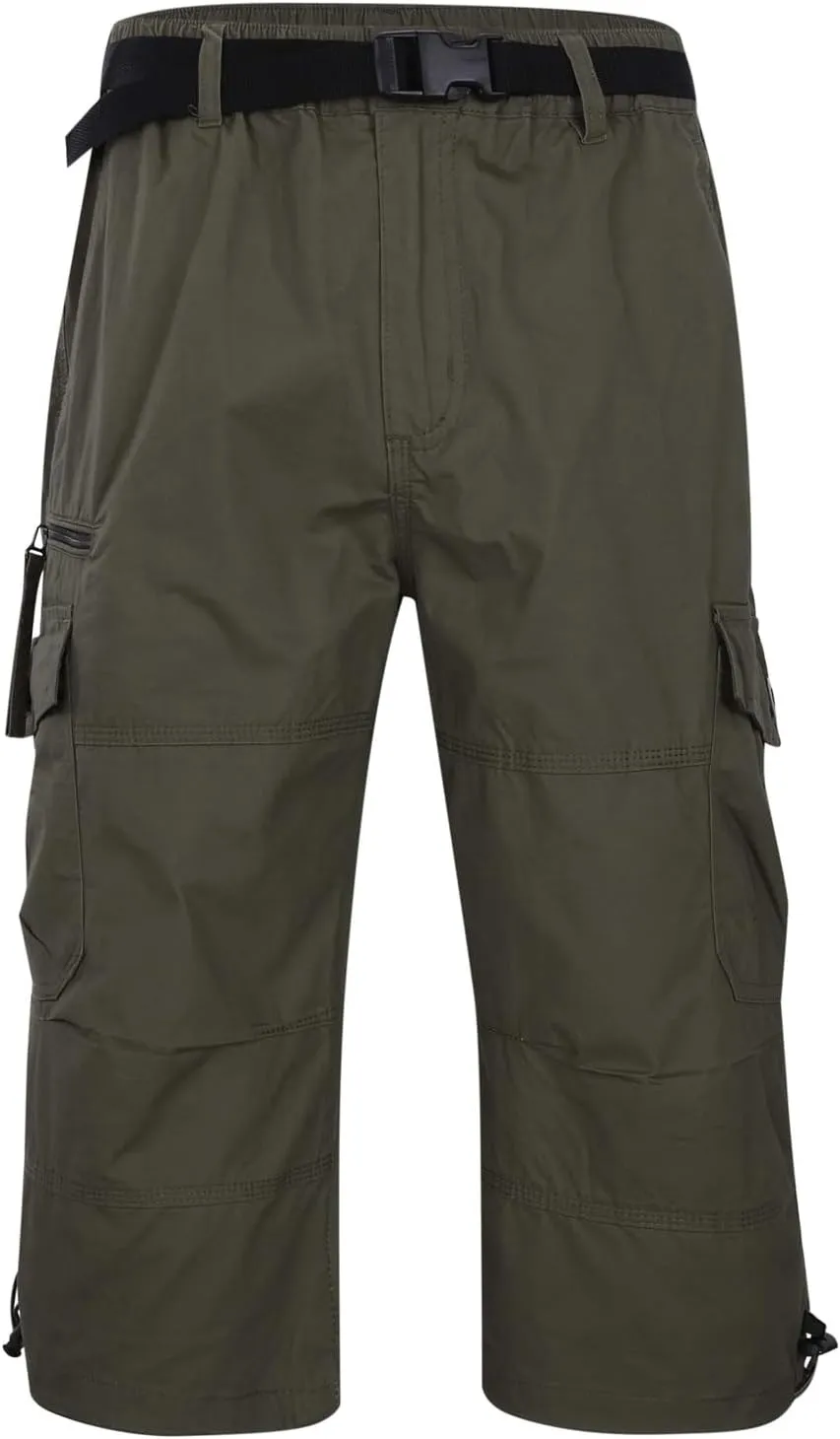 Men's Cargo Pants Casual Twill Elastic Waist Relaxed Fit 3/4 Capri Pants Below Knee Long Shorts with Multi Pockets