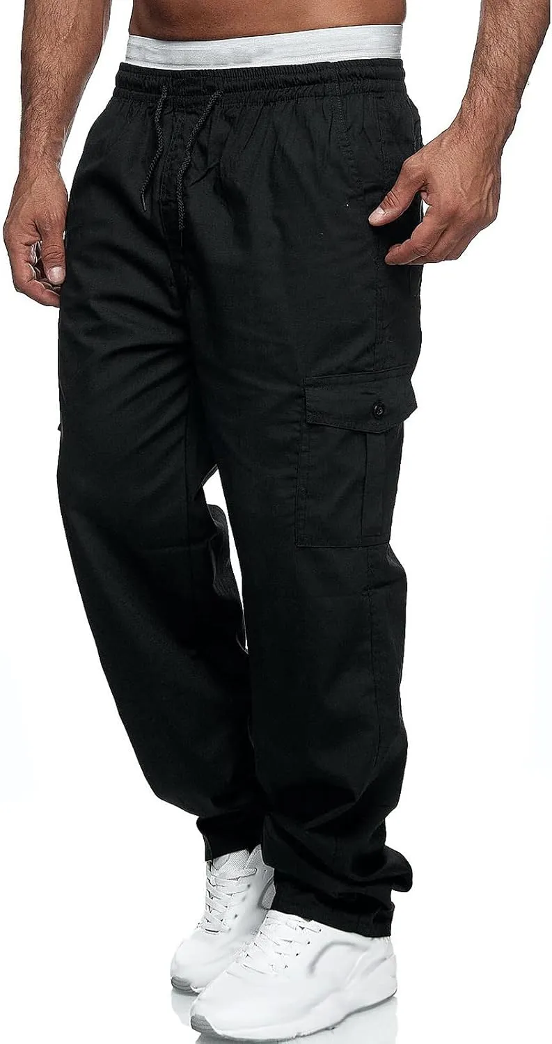 Men's Cargo Pants Stretch WaistMultiple Pockets Baggy PantsElastic Waist Baggy Cargo Pants Fashion Trousers