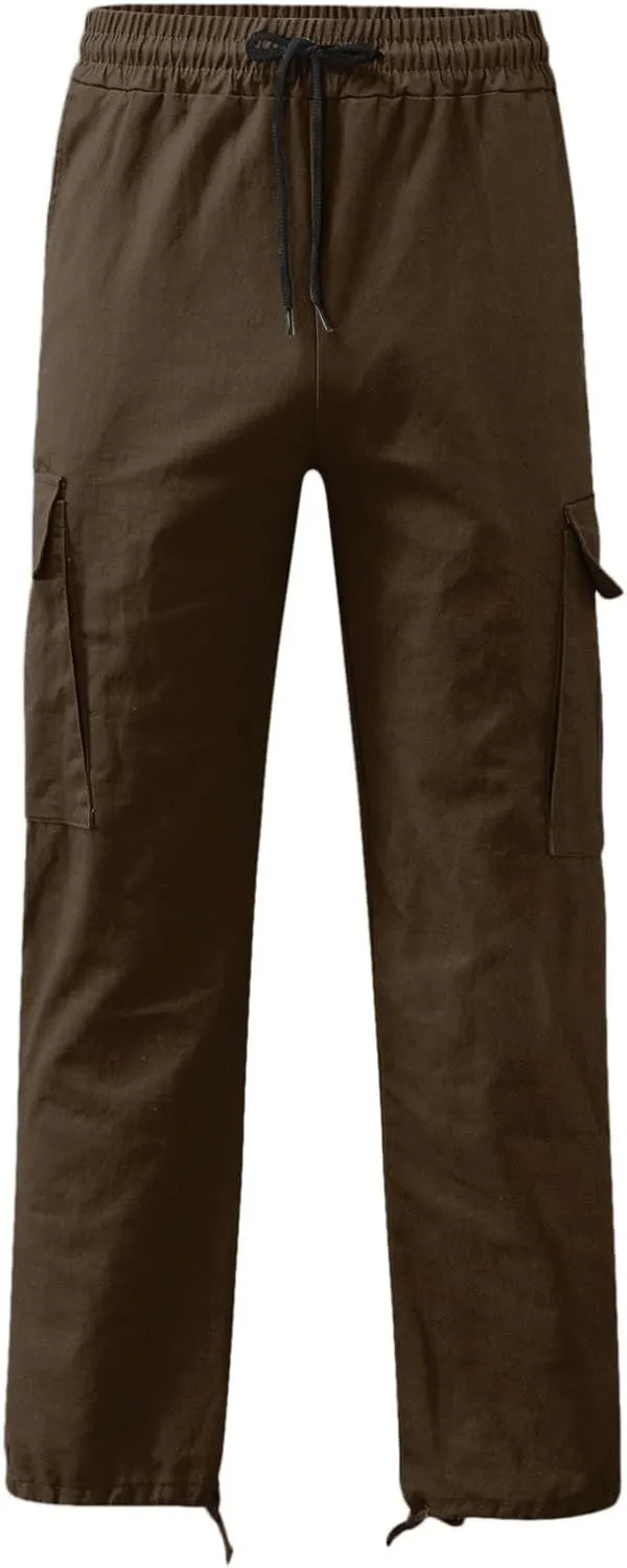 Men's Cargo Pants, Tactical Hiking Pants, Drawstring Waist Work Pant, Lightweight Outdoor Streetwear Multi Pockets