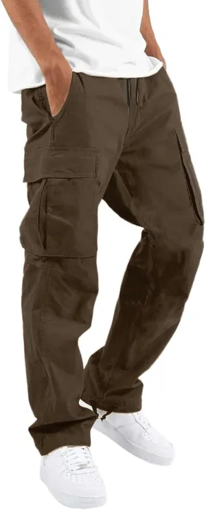 Men's Cargo Pants, Tactical Hiking Pants, Drawstring Waist Work Pant, Lightweight Outdoor Streetwear Multi Pockets