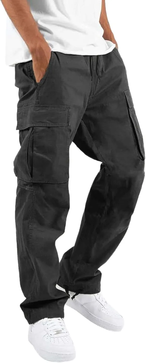 Men's Cargo Sweatpants Sweatpants Classic Fit Pockets Cargo Work Pants Wild Drawstring Sports Jogger Men's Cargo Cargo