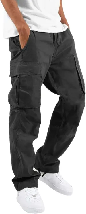 Men's Cargo Sweatpants Sweatpants Classic Fit Pockets Cargo Work Pants Wild Drawstring Sports Jogger Men's Cargo Cargo